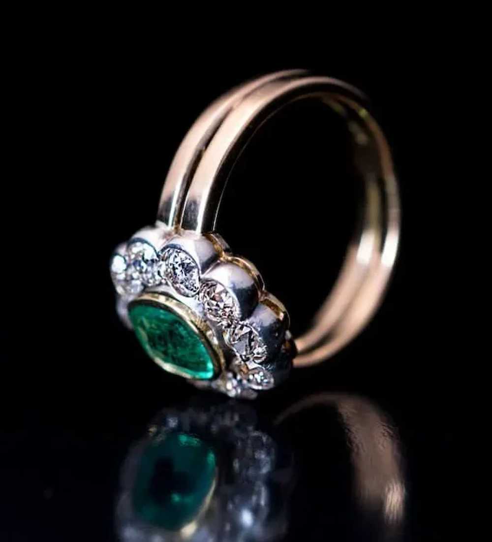 Antique Late 19th Century Emerald Diamond Engagem… - image 4