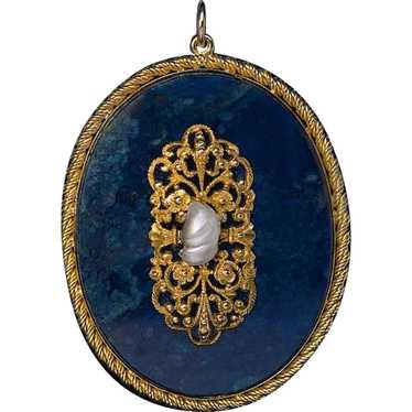 Antique Baroque Style Lapis Lazuli 14k Gold Pearl… - image 1