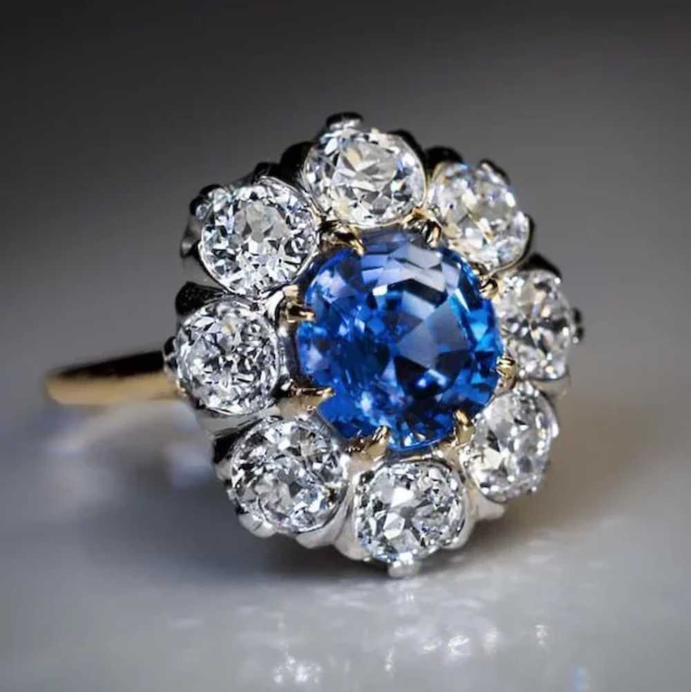 Antique 2.24 Ct Sapphire 2.40 Ctw Diamond Engagem… - image 3