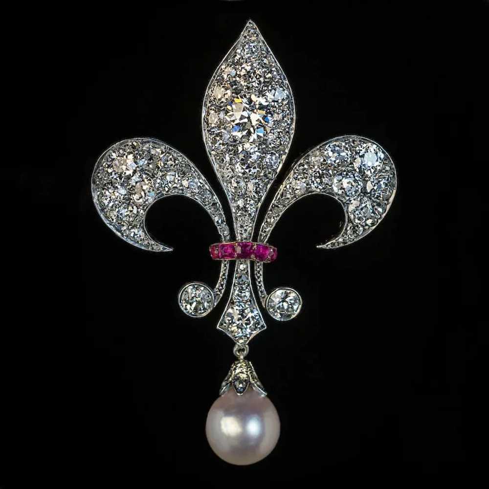 Belle Epoque Antique Diamond Pearl Ruby Fleur-de-… - image 4