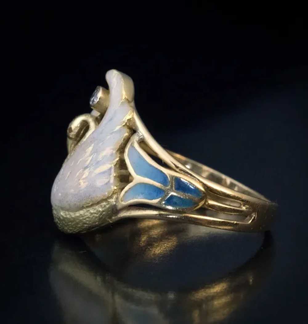French Art Nouveau Swan Motif Enamel Ring Ref: 62… - image 3