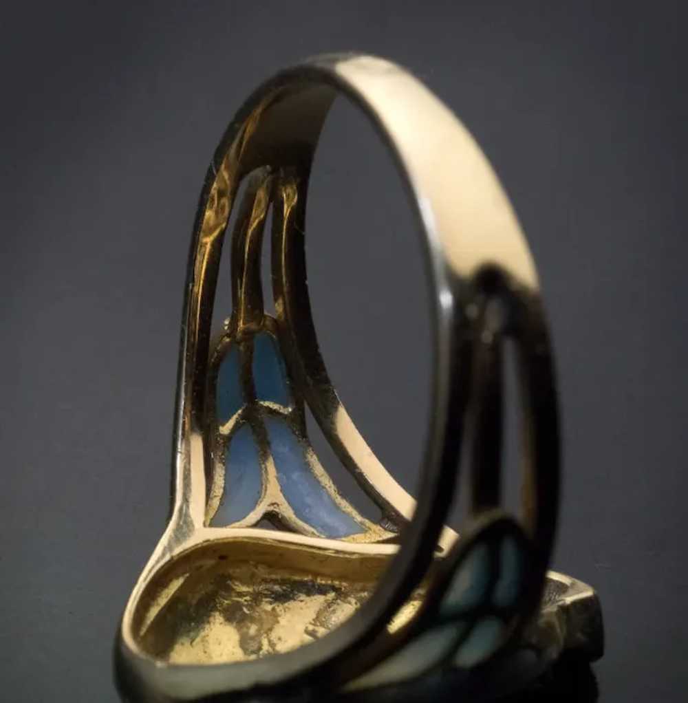 French Art Nouveau Swan Motif Enamel Ring Ref: 62… - image 5