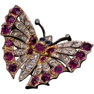 Antique Victorian Ruby Diamond Butterfly Brooch
