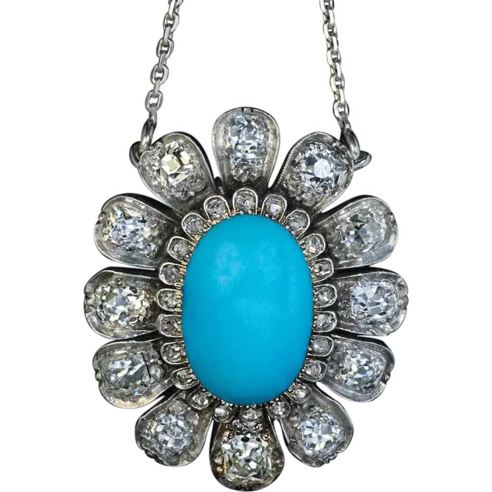 19th Century Antique Turquoise Diamond Necklace - image 1