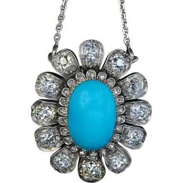 19th Century Antique Turquoise Diamond Necklace