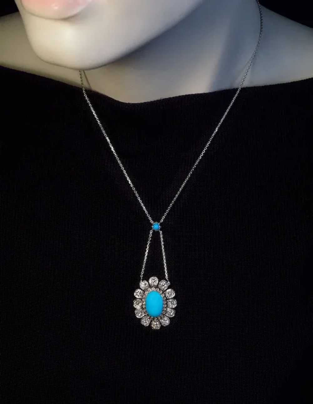 19th Century Antique Turquoise Diamond Necklace - image 3
