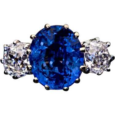 Vintage 6.20 Ct Ceylon Sapphire 2.09 Ct Diamond Ri