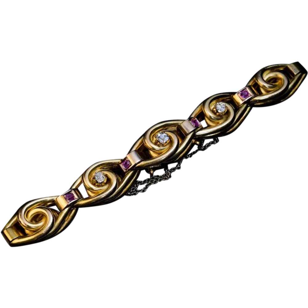 Antique Victorian Diamond Ruby Gold Link Bracelet - image 1