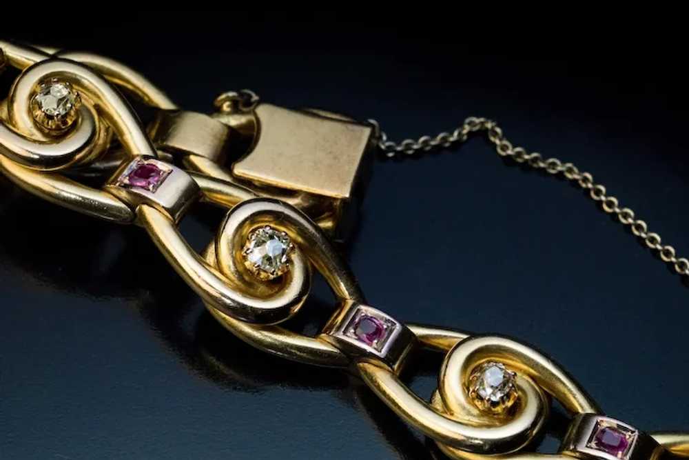 Antique Victorian Diamond Ruby Gold Link Bracelet - image 4