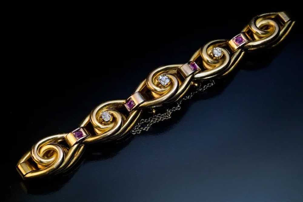Antique Victorian Diamond Ruby Gold Link Bracelet - image 5