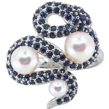 SOLD Rambaud signed Akoya pearls and Royal blue s… - image 1