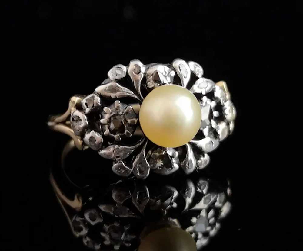 Antique Georgian diamond and pearl ring, 18k - image 3