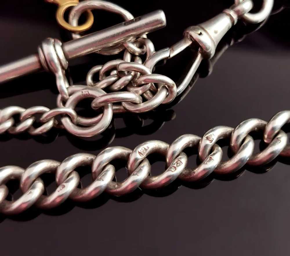 Antique Edwardian silver Albert chain, watch chain - image 10