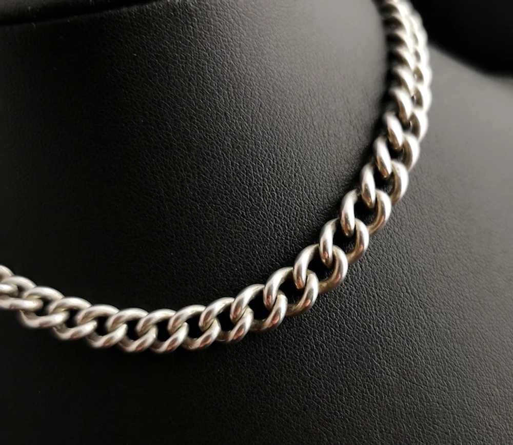 Antique Edwardian silver Albert chain, watch chain - image 3