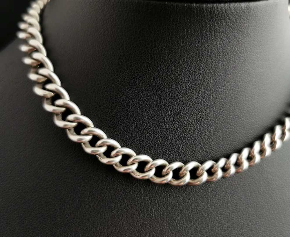 Antique Edwardian silver Albert chain, watch chain - image 4