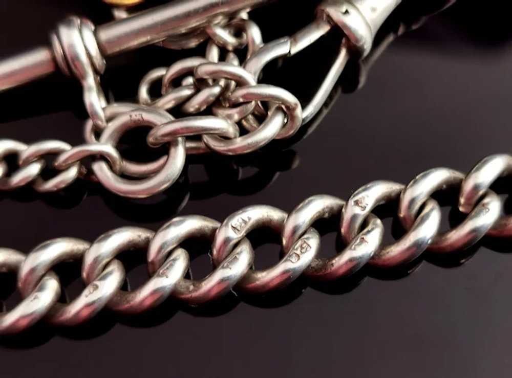 Antique Edwardian silver Albert chain, watch chain - image 8