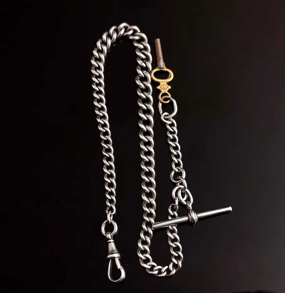 Antique Edwardian silver Albert chain, watch chain - image 9