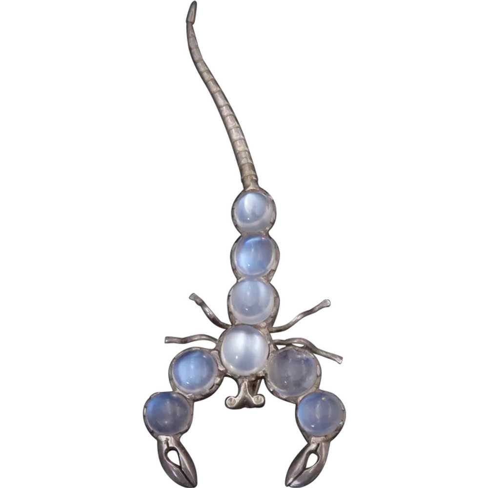 Silver Scorpion Brooch with 8 Ghost Moonstones - image 1