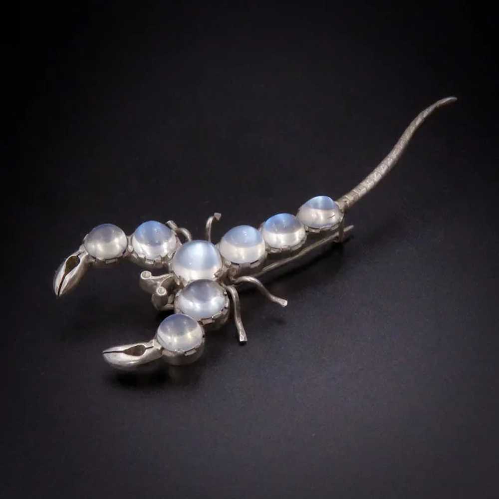 Silver Scorpion Brooch with 8 Ghost Moonstones - image 2