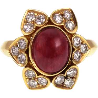 18K Gold Ruby Cabochon & Diamond Estate Ring - image 1
