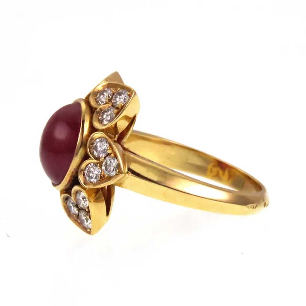 18K Gold Ruby Cabochon & Diamond Estate Ring - image 3