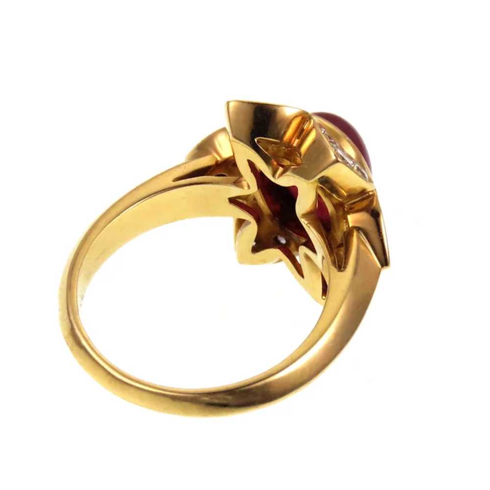 18K Gold Ruby Cabochon & Diamond Estate Ring - image 4