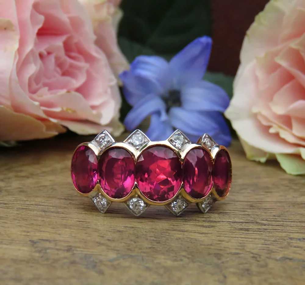 Five Oval Pink Tourmaline and Brilliant Diamond 1… - image 3