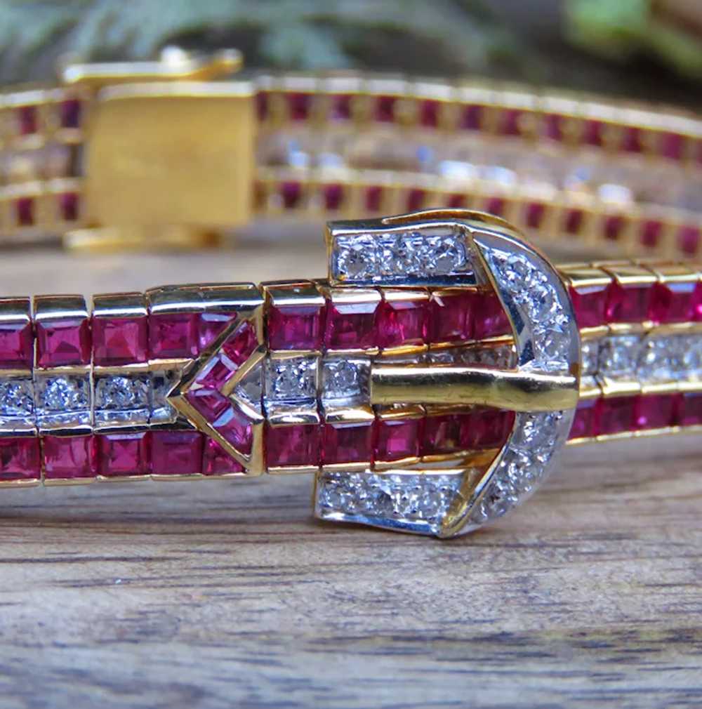 Ruby and Diamond Belt Buckle 18k Gold Bracelet wi… - image 2