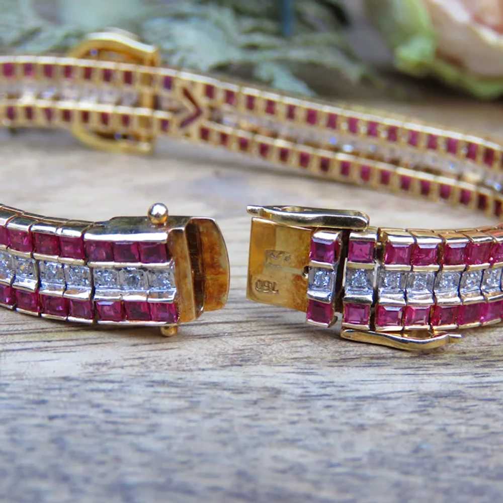 Ruby and Diamond Belt Buckle 18k Gold Bracelet wi… - image 5