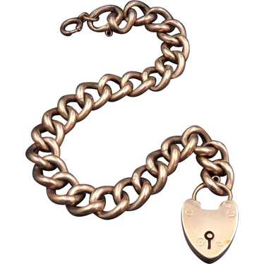 Antique English 9K Heart Padlock Gate Bracelet