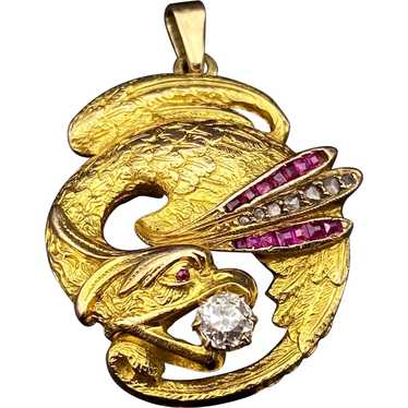 18K, Diamond & Ruby Griffin Pendant/Fob