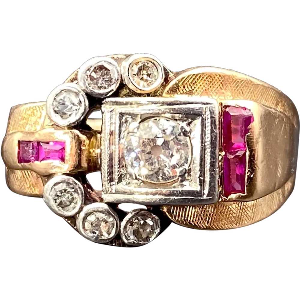 Vintage Retro 14K Rose Gold, Diamond & Ruby Buckl… - image 1