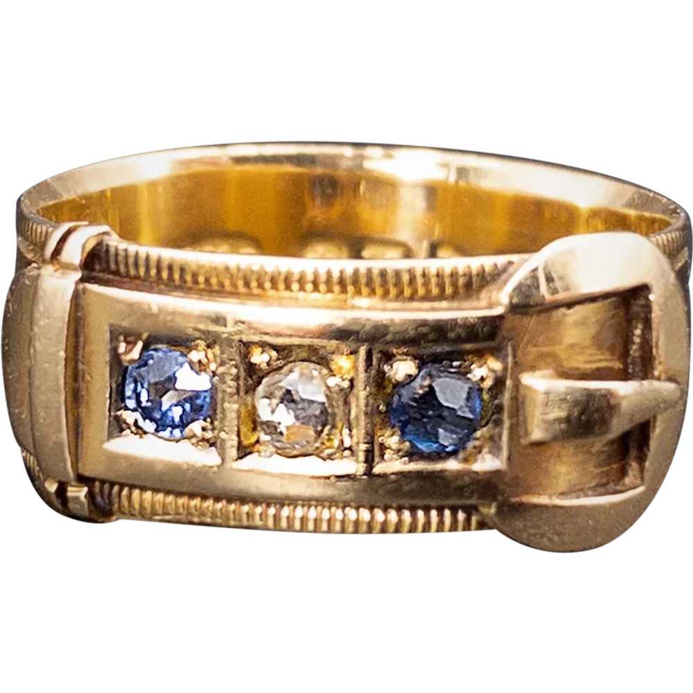 Antique 18K, Sapphire & Diamond Buckle Ring - image 1