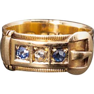 Antique 18K, Sapphire & Diamond Buckle Ring - image 1