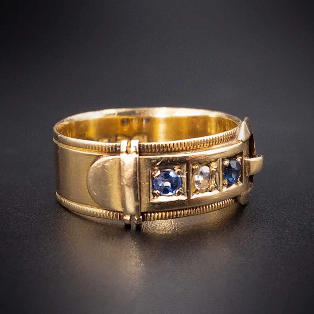 Antique 18K, Sapphire & Diamond Buckle Ring - image 3