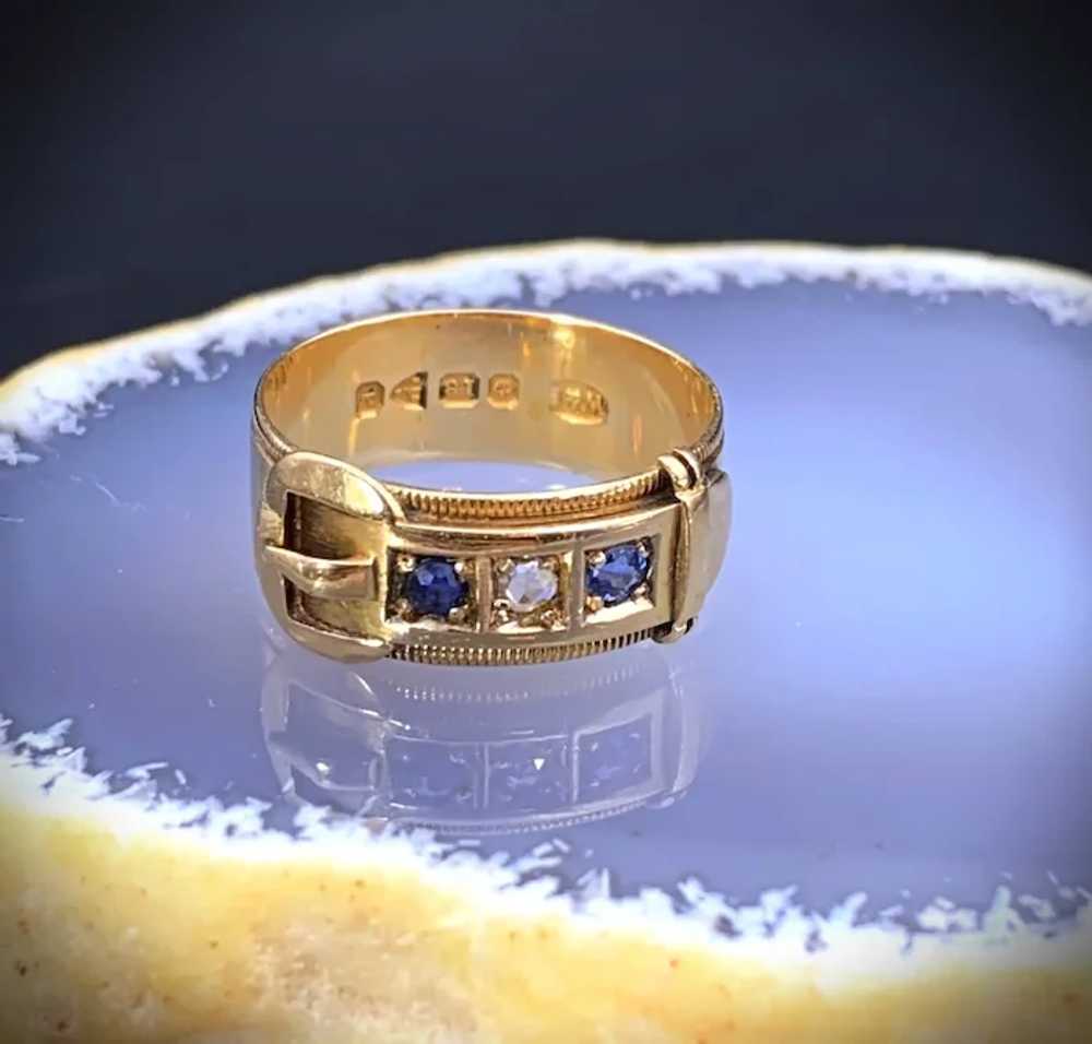 Antique 18K, Sapphire & Diamond Buckle Ring - image 8