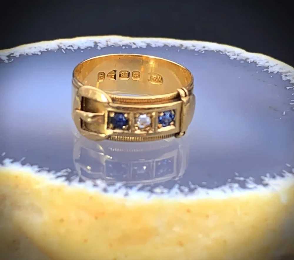 Antique 18K, Sapphire & Diamond Buckle Ring - image 9