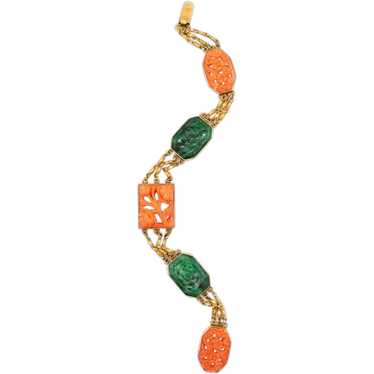 Art Deco 1920 Chinoiserie bracelet in 14 kt yello… - image 1