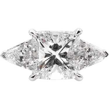 Vintage GIA 2.82ct Cushion Diamond Three Stone En… - image 1