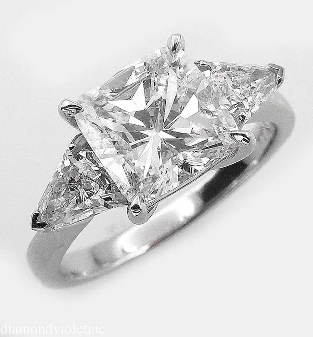 Vintage GIA 2.82ct Cushion Diamond Three Stone En… - image 6