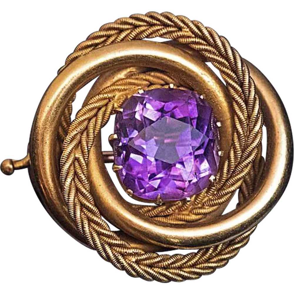 Antique Russian Amethyst 14K Gold Love Knot Brooc… - image 1