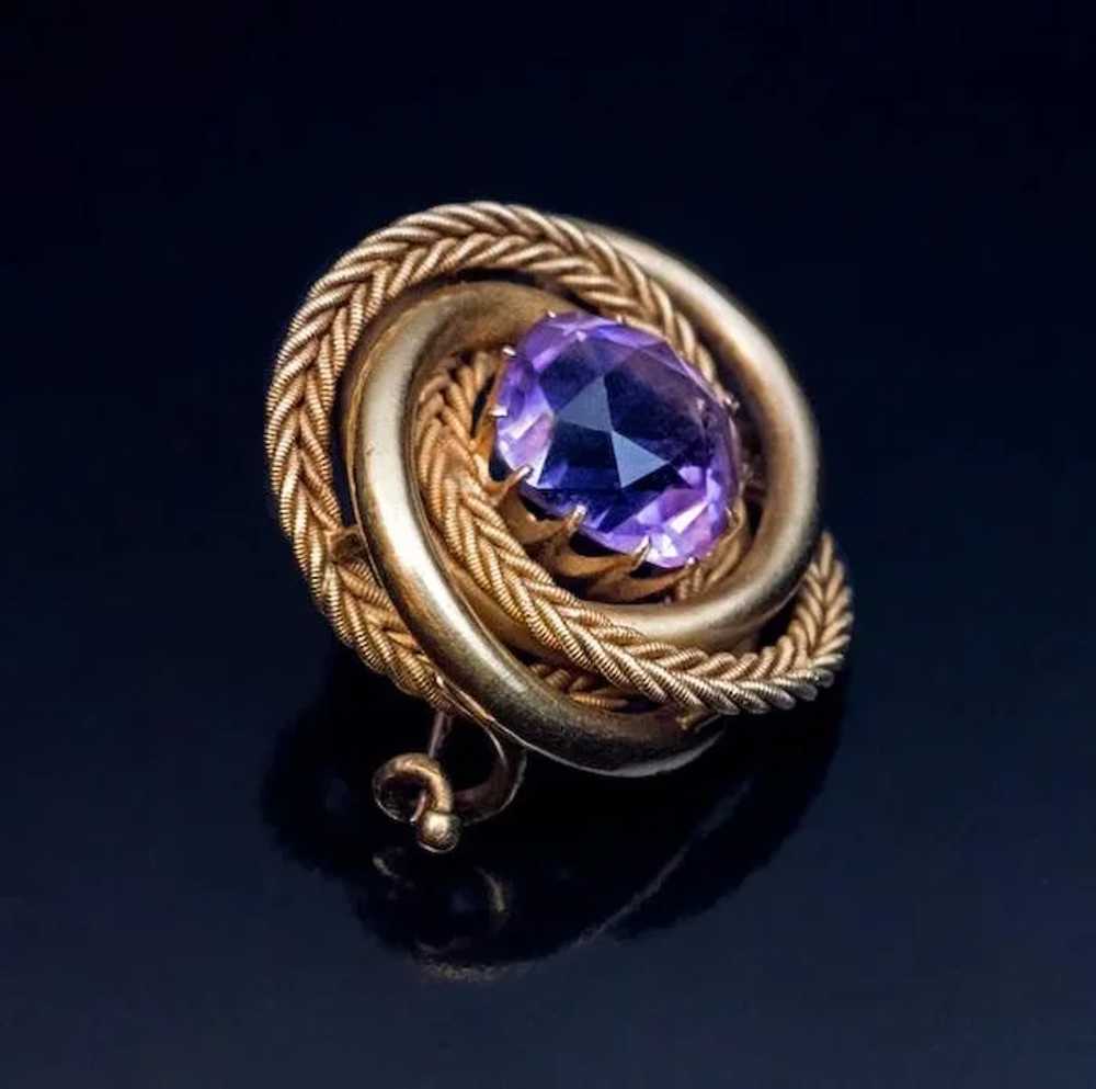 Antique Russian Amethyst 14K Gold Love Knot Brooc… - image 2