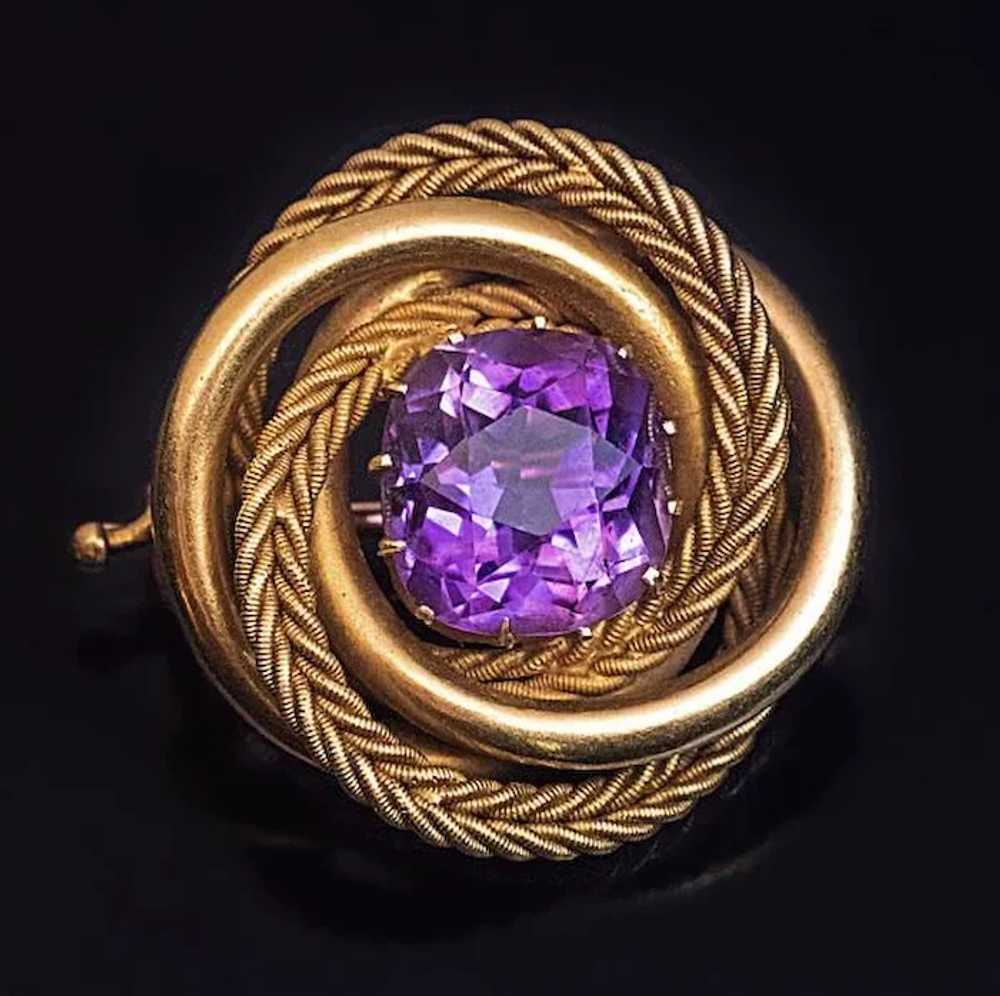 Antique Russian Amethyst 14K Gold Love Knot Brooc… - image 3