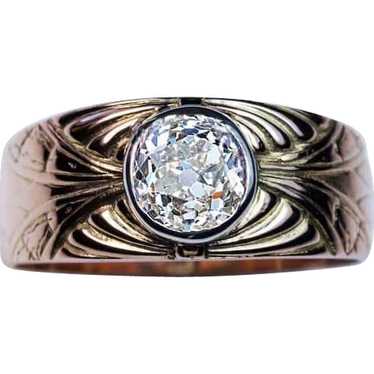 Vintage Art Deco 1.28 Ct Diamond Carved 14K Gold … - image 1