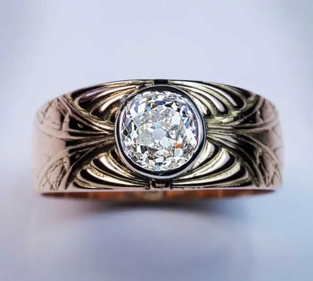 Vintage Art Deco 1.28 Ct Diamond Carved 14K Gold … - image 3