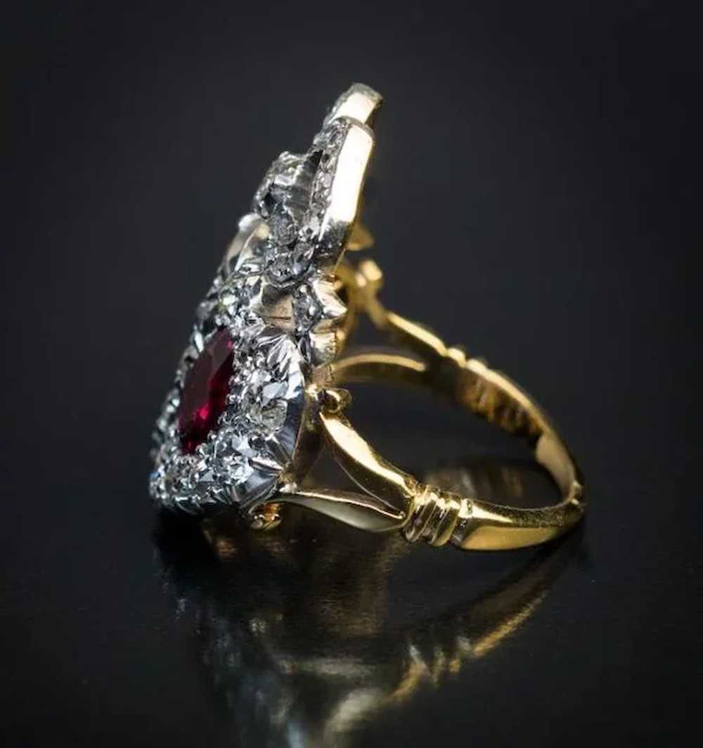 Antique Double Heart Sapphire Ruby Diamond Ring - image 3
