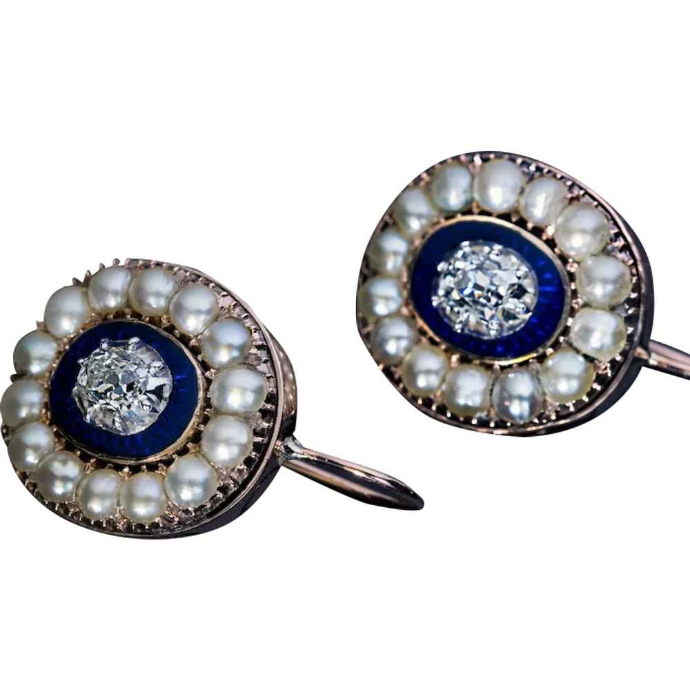 Georgian Era Antique Diamond Enamel Pearl Earrings - image 1