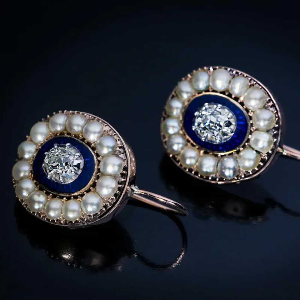Georgian Era Antique Diamond Enamel Pearl Earrings - image 3