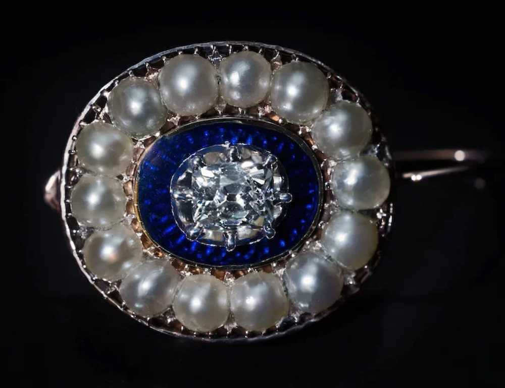 Georgian Era Antique Diamond Enamel Pearl Earrings - image 6