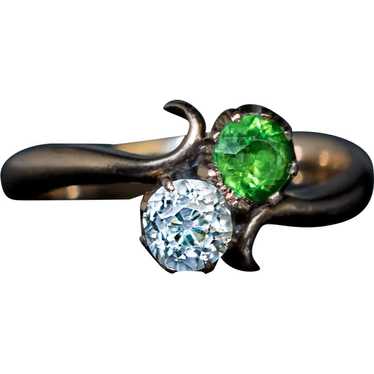 Antique Russian Demantoid Diamond “Toi et Moi” Cr… - image 1